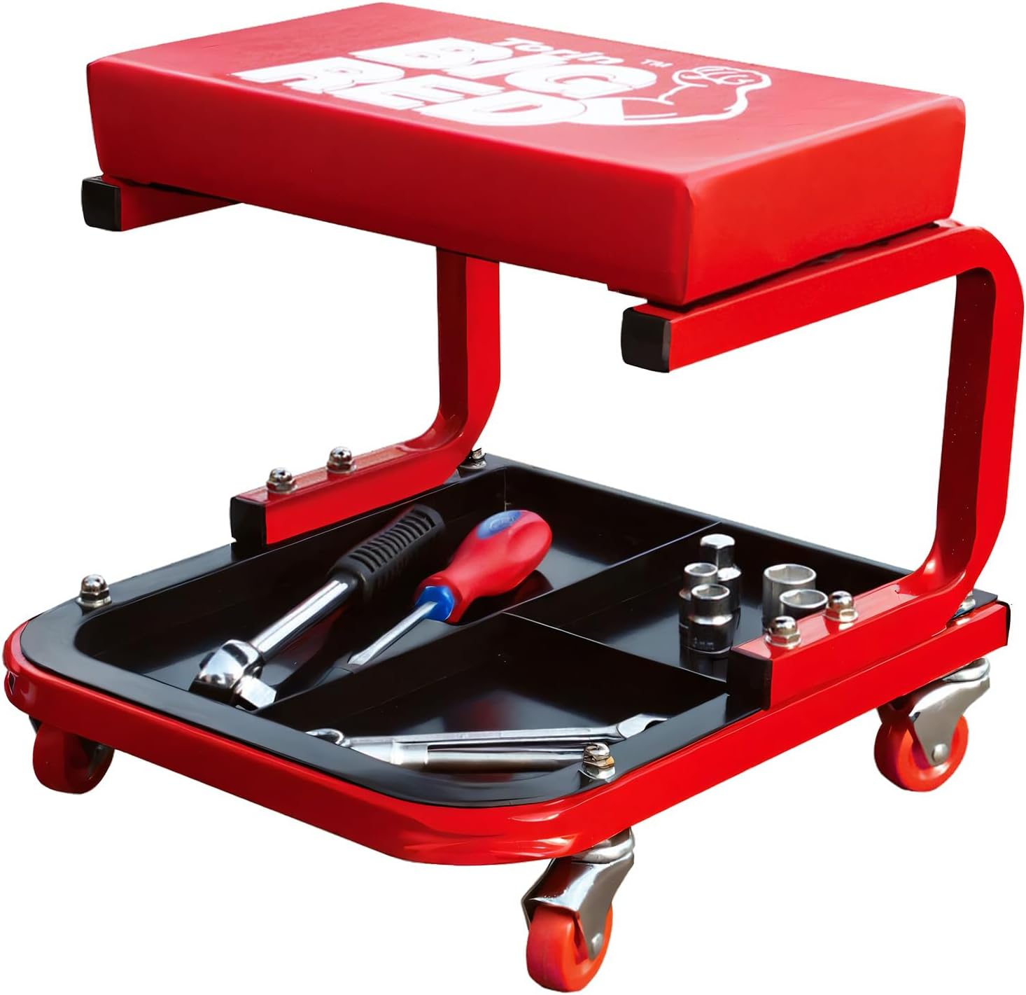 BRAND, CATEGORY, CREEPERS, TORIN, Torin TR6300-3 Red Rolling Creeper Garage/Shop Seat: Padded Mechanic Stool with Tool Tray Large