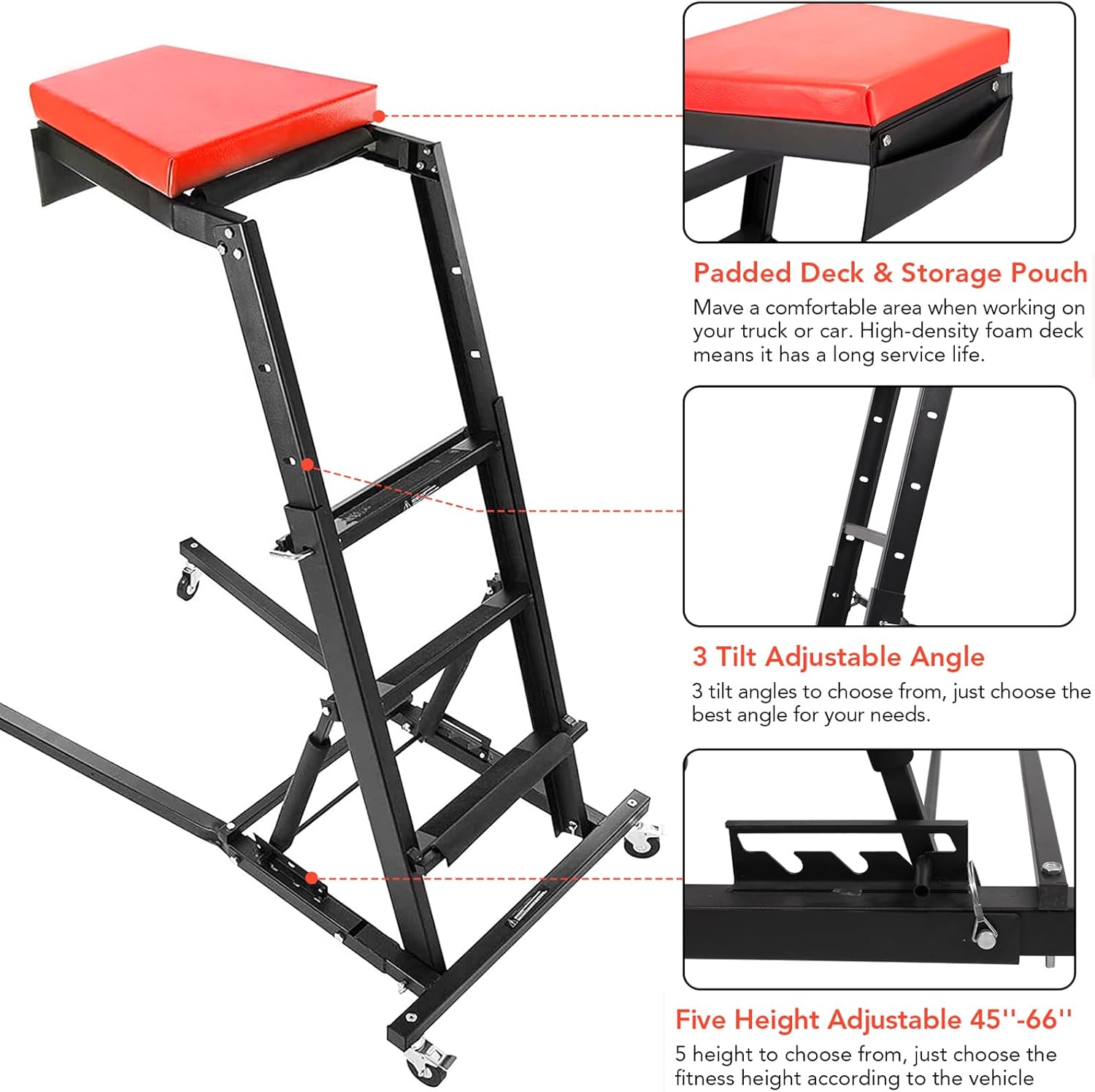 BRAND, CATEGORY, CREEPERS, TOWALLMARK, Towallmark Adjustable Automotive Engine Creeper, Thick Padded Deck Foldable Car Creeper 400 lbs Capacity for Home Garage, Workshop Repair Maintenance