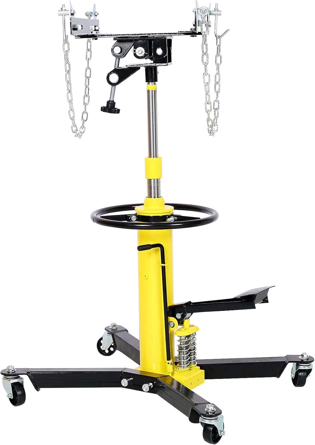 BRAND, CATEGORY, ENTCOOK, TRANSMISSION JACKS, Transmission Jack, 1660lbs Hydraulic Telescoping Transmission Jack, 32"-70" High Lift Floor Jack Stand with Foot Pedal, 360° Swivel Wheels, 2-Stage Garage/Shop Lift Hoist Yellow Kids