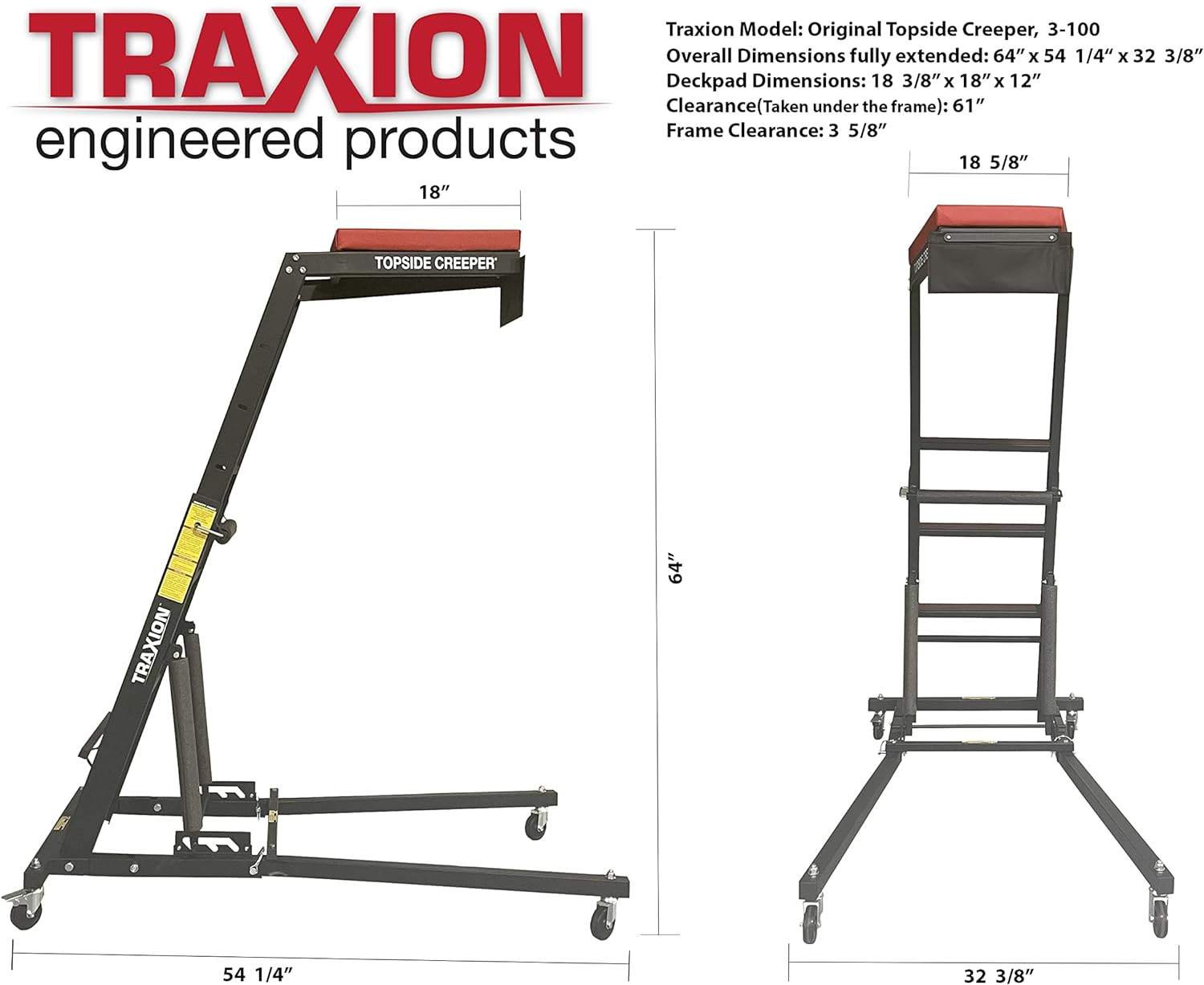 BRAND, CATEGORY, CREEPERS, TRAXION, Traxion 3-100 Foldable Topside Automotive Engine Creeper, Red & Black