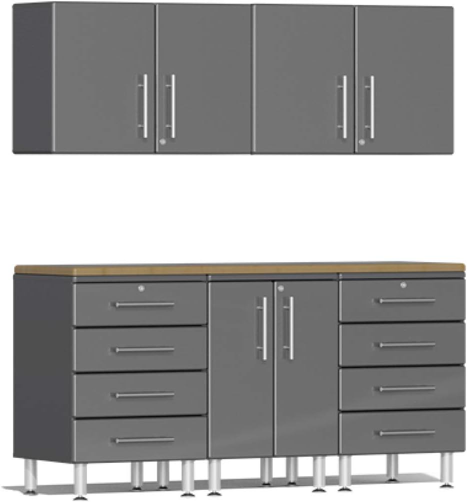 BRAND, CABINETS & STORAGE SYSTEMS, CATEGORY, ULTI-MATE, Ulti-MATE Garage UG29062G 6-Piece Garage Cabinet Kit with Bamboo Worktop in Graphite Grey Metallic