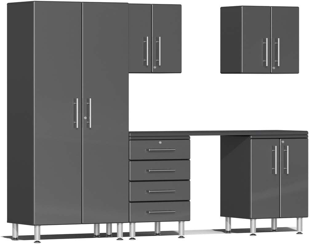 BRAND, CABINETS & STORAGE SYSTEMS, CATEGORY, ULTI-MATE, Ulti-MATE UG22061G 6-Piece Garage Cabinet Kit with Channeled Worktop in Graphite Grey Metallic