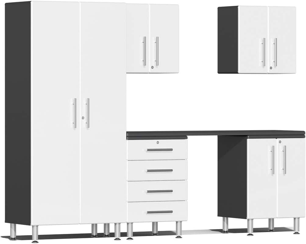 BRAND, CABINETS & STORAGE SYSTEMS, CATEGORY, ULTI-MATE, Ulti-MATE UG22061W 6-Piece Garage Cabinet Kit with Channeled Worktop in Starfire White Metallic