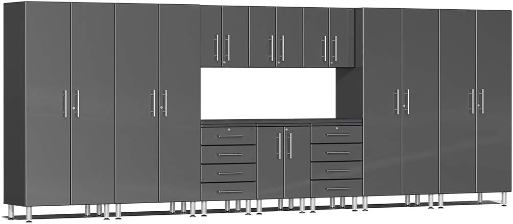 BRAND, CABINETS & STORAGE SYSTEMS, CATEGORY, ULTI-MATE, Ulti-MATE UG22111G 11-Piece Garage Cabinet Kit with Channeled Worktop in Graphite Grey Metallic