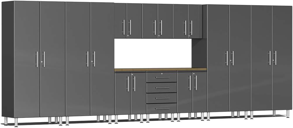 BRAND, CABINETS & STORAGE SYSTEMS, CATEGORY, ULTI-MATE, Ulti-MATE UG22112G 11-Piece Garage Cabinet Kit with Bamboo Worktop in Graphite Grey Metallic