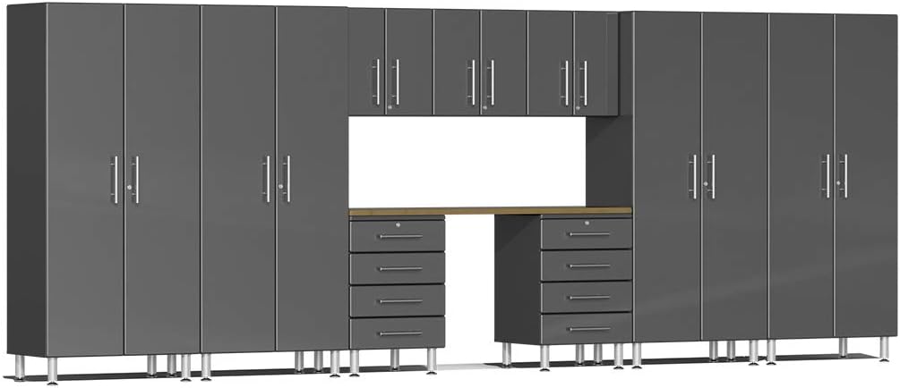 BRAND, CABINETS & STORAGE SYSTEMS, CATEGORY, ULTI-MATE, Ulti-Mate UG22102G 10-Piece Garage Cabinet Kit with Bamboo Worktop in Graphite Grey Metallic