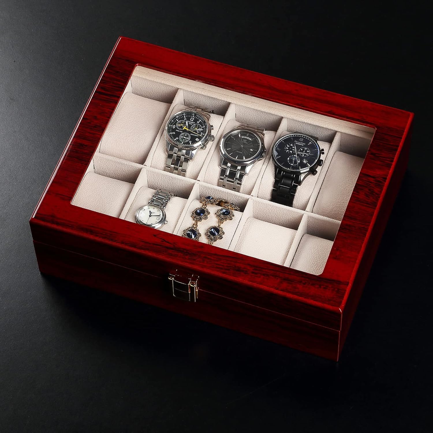 BRAND, CATEGORY, HARDWARE, UTEN, Uten 10 Grids Watch Display Storage Box Jewelry Collection Case Organiser Holder Wooden