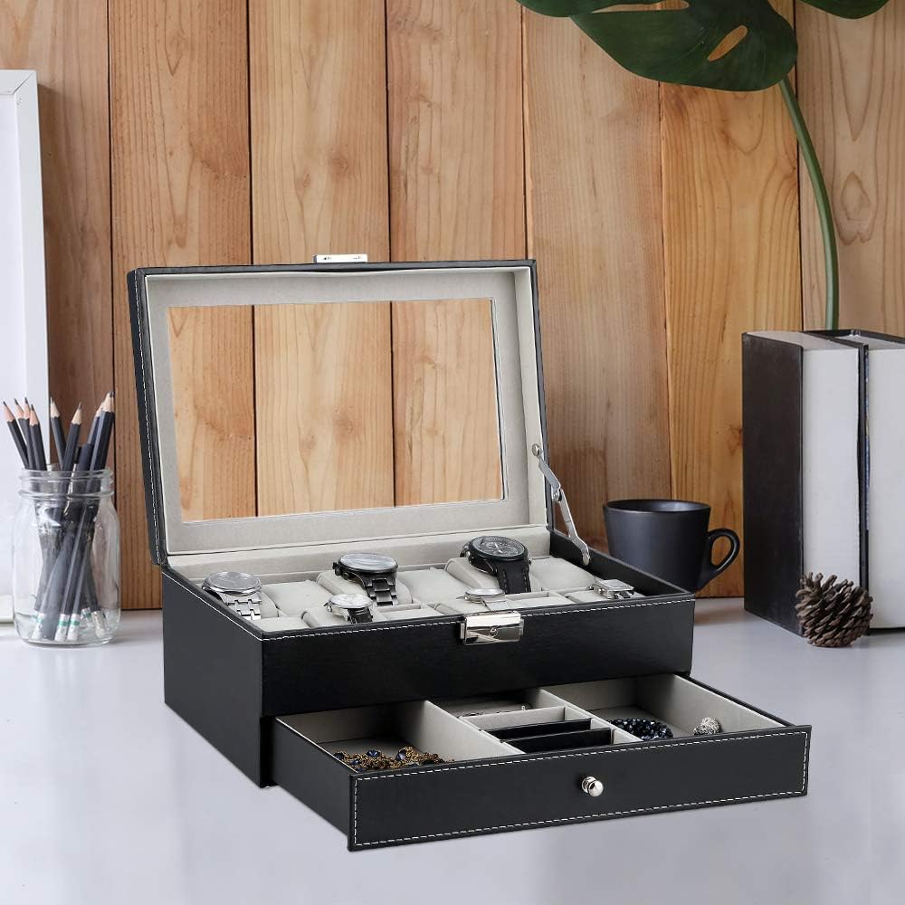 BRAND, CATEGORY, HARDWARE, UTEN, Uten 12 Watch Box Double-Layer Display Storage Watch Case Jewelry Collection Organiser Holder