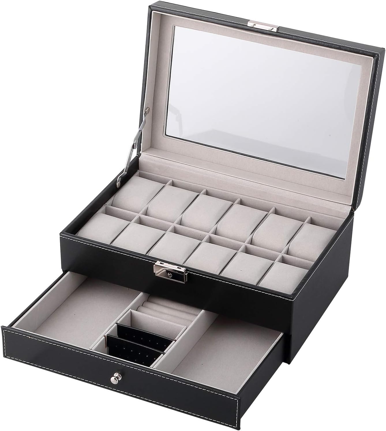 BRAND, CATEGORY, HARDWARE, UTEN, Uten 12 Watch Box Double-Layer Display Storage Watch Case Jewelry Collection Organiser Holder