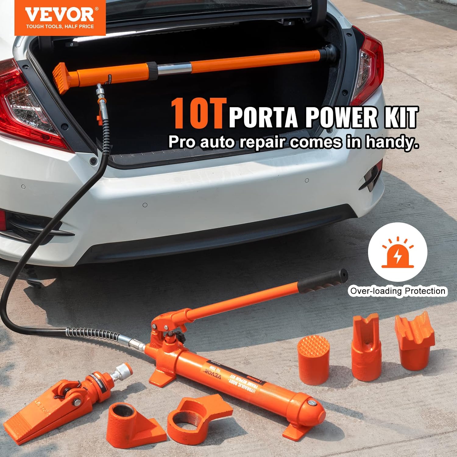 BRAND, CATEGORY, FLOOR JACKS, VEVOR, VEVOR 10 Ton Porta Power Kit, Hydraulic Ram with Pump, 4.6 ft/1.4 m Oil Hose Car Jack Ram, Auto Body Frame Repair Tool with Storage Case for Automotive, Garage, Heavy Equipment, Mechanic (22046 LBS)