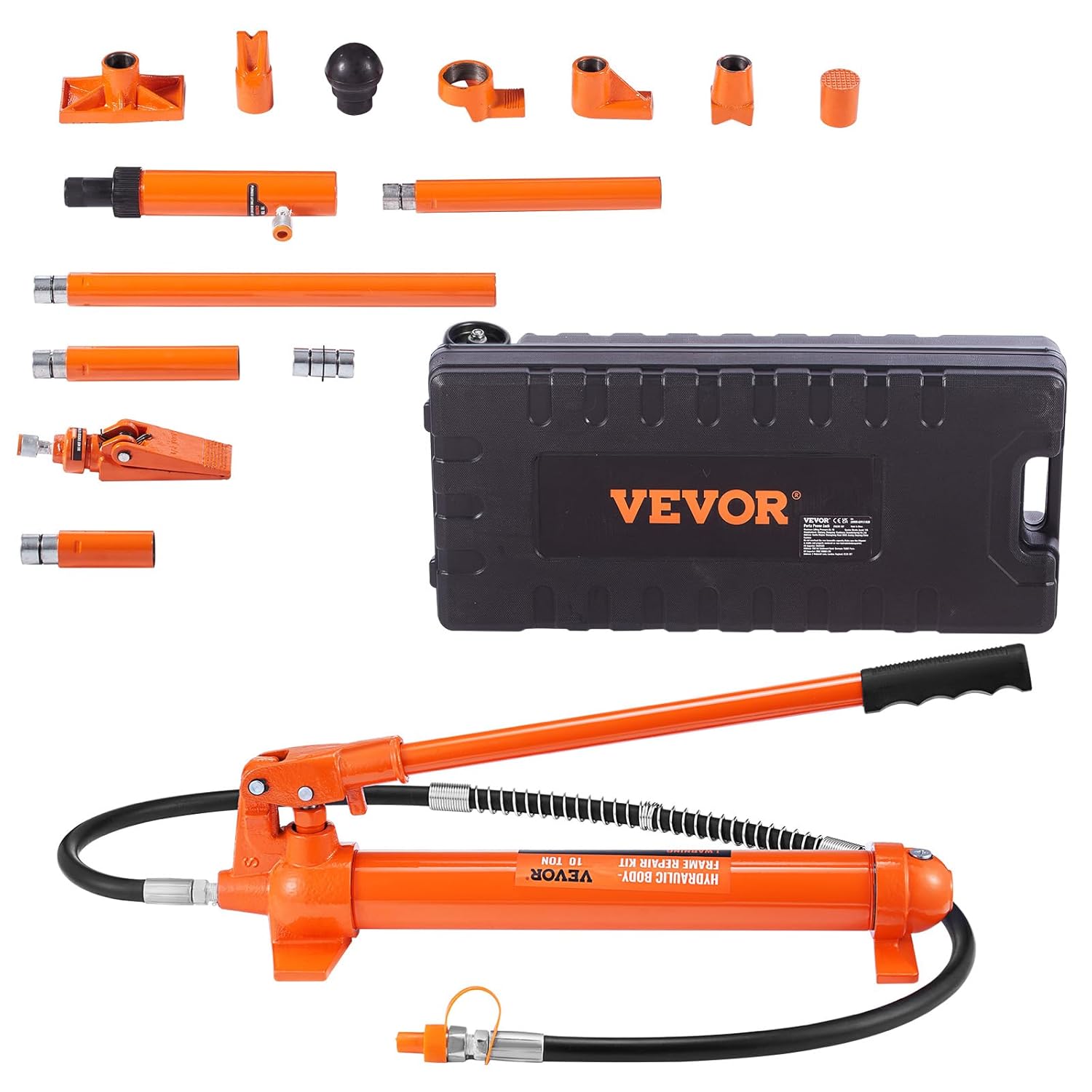 BRAND, CATEGORY, FLOOR JACKS, VEVOR, VEVOR 10 Ton Porta Power Kit, Hydraulic Ram with Pump, 4.6 ft/1.4 m Oil Hose Car Jack Ram, Auto Body Frame Repair Tool with Storage Case for Automotive, Garage, Heavy Equipment, Mechanic (22046 LBS)