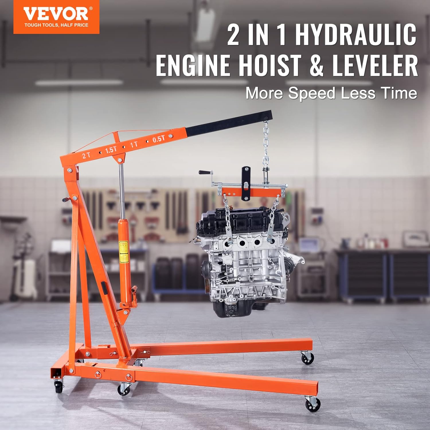 BRAND, CATEGORY, ENGINE HOISTS & STANDS, VEVOR, VEVOR Engine Support Bar 1100 Lbs Capacity Engine Transverse Bar Engine Hoist 2 Point Lift Holder Hoist Dual Hooks, Engine Hoist Keeps Engine Stable for Home Garages & Auto Repair Shop