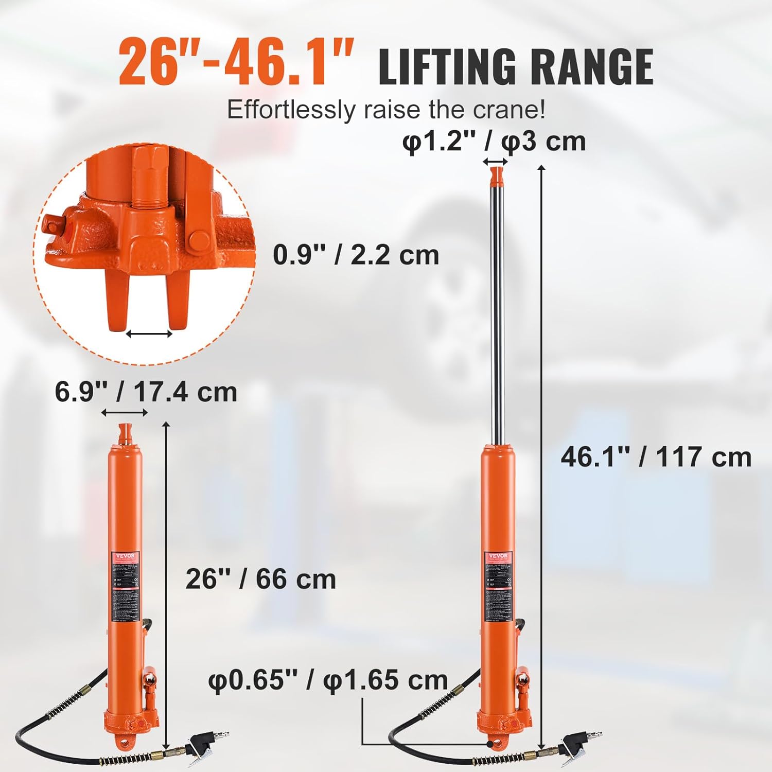 BRAND, CATEGORY, ENGINE HOISTS & STANDS, VEVOR, VEVOR Hydraulic Long Ram Jack, 8 Ton Engine Hoist Cylinder with Double Piston Pump and Clevis Base, Hydraulic Ram Cylinder for Engine Lift Hoists, Hydraulic Garage/Shop Cranes, Mechanical, Farm