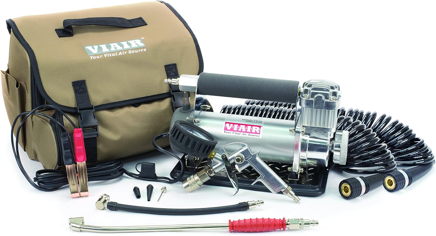 AIR COMPRESSORS & INFLATORS, BRAND, CATEGORY, VIAIR, VIAIR 450P-RV - 45053 Tire Inflator Portable Air Compressor with RV Inflation Gun, 90 Degree Chuck | 12V Tire Pump Air Compressor Portable Heavy Duty 150 PSI, Any Tire Size, Alligator Clips