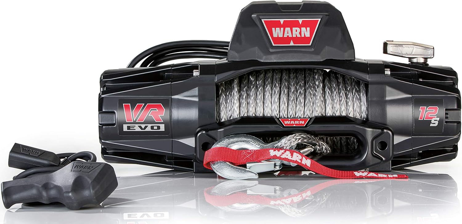 BRAND, CATEGORY, WARN, WINCHES, WARN 103255 VR EVO 12-S Electric 12V DC Winch with Synthetic Rope: 3/8" Diameter x 90' Length, 6 Ton (12,000 lb) Pulling Capacity , Black