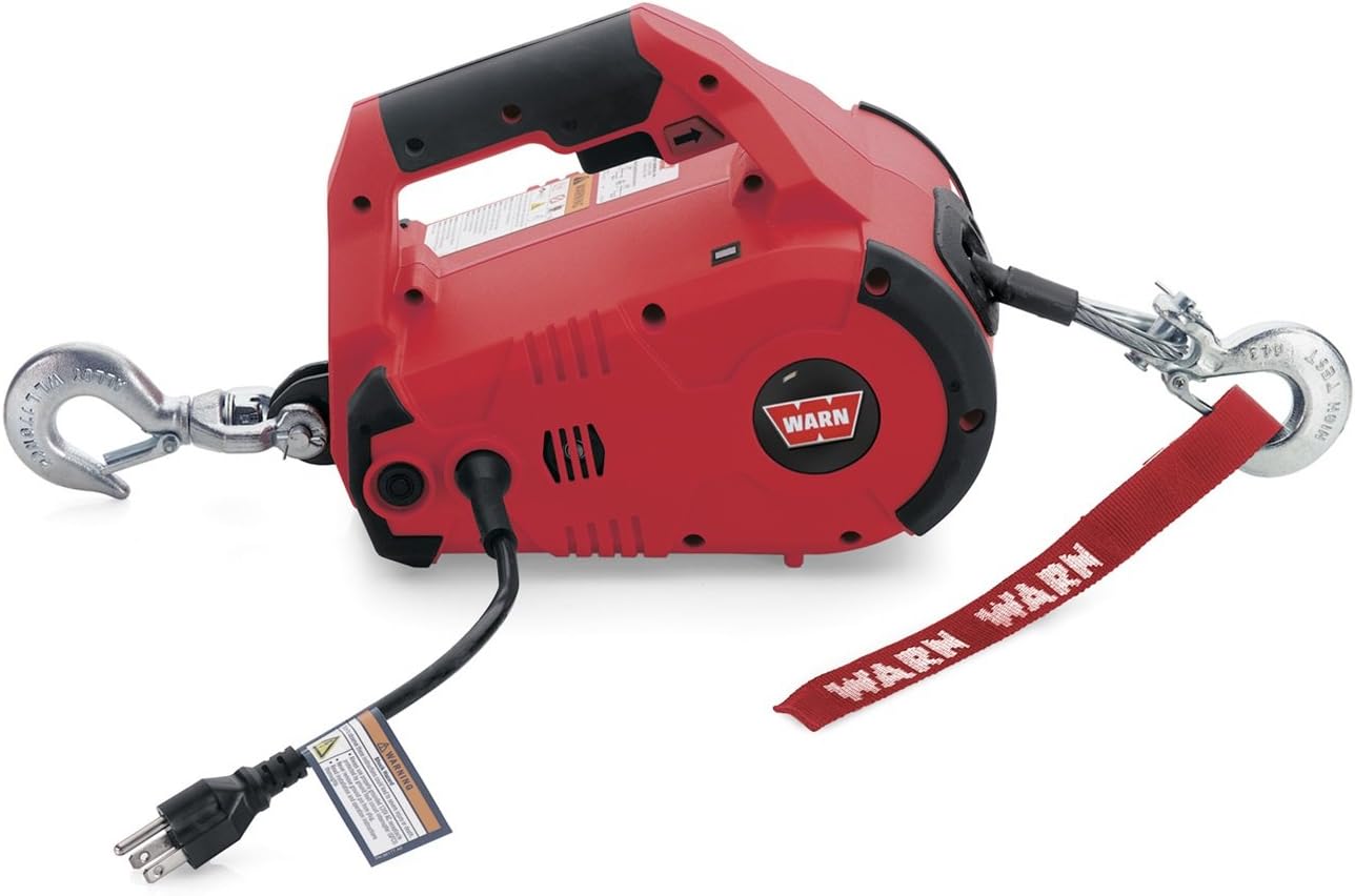 BRAND, CATEGORY, WARN, WINCHES, WARN 885000 PullzAll Corded 120V AC Portable Electric Winch with Steel Cable: 1/2 Ton (1,000 Lb) Pulling Capacity , Red