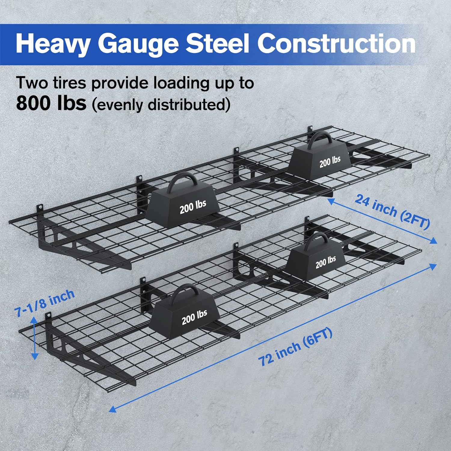 BRAND, CATEGORY, STORAGE RACKS, WORKPRO, WORKPRO 2-Pack 2x4FT Garage Wall Shelving, 48” x 24” Heavy Duty Wall Mounted Shelving, 400lbs Load Capacity (Total), Metal Wall Shelves Suitable for Shop, Shed, Garage Storage, Black, 1 Sets