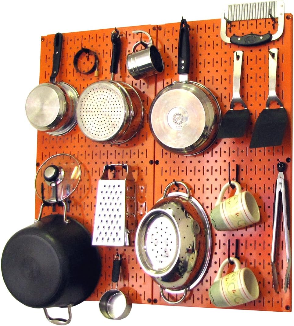 BRAND, CATEGORY, SYSTEM ATTACHMENTS, WALL CONTROL, Wall Control Kitchen Pegboard Organizer Pots and Pans Pegboard Pack Storage and Organization Kit with Grey Pegboard and Black Accessories