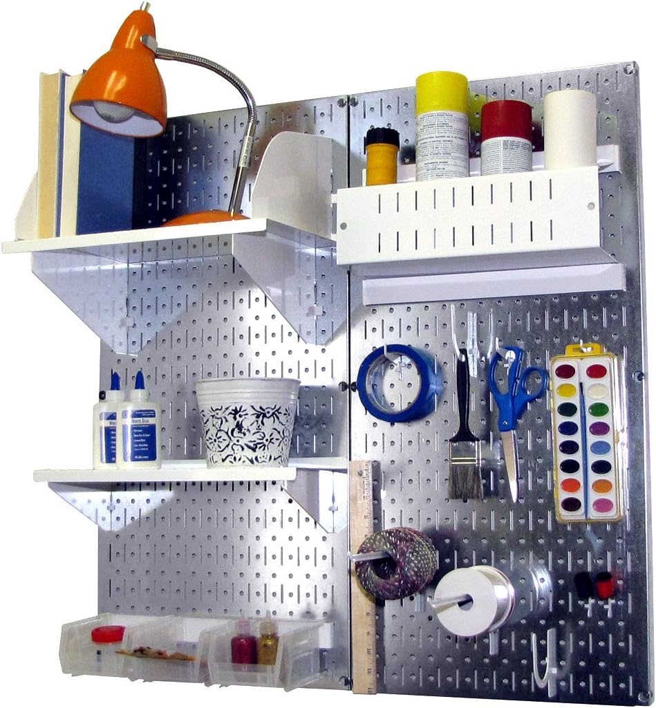 BRAND, CATEGORY, STORAGE RACKS, WALL CONTROL, Wall Control Pegboard Hobby Craft Garage Pegboard Organizer Storage Kit with White Pegboard and Black Accessories