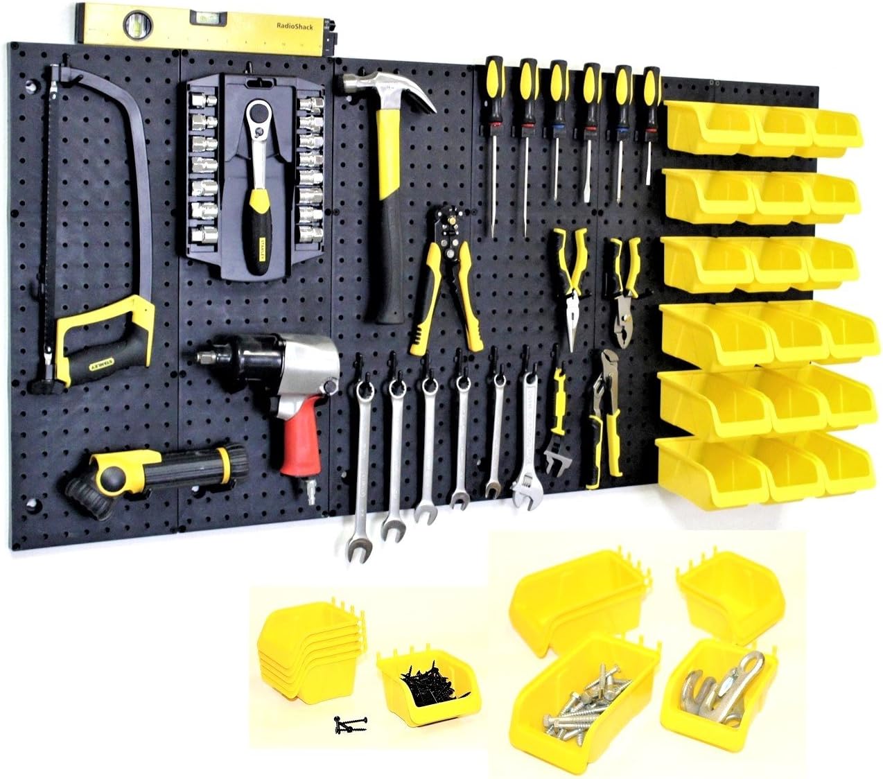 BRAND, CATEGORY, HOOKS, WALLPEG, WallPeg Made in USA Pegboard Wall Organizer Kit - (PK-12) Black Pegboard Panels, 12 Pegboard Bins, Pegboard Hooks - Peg Board Organizer Accessories - Garage Organization Kit -Tools, Crafts