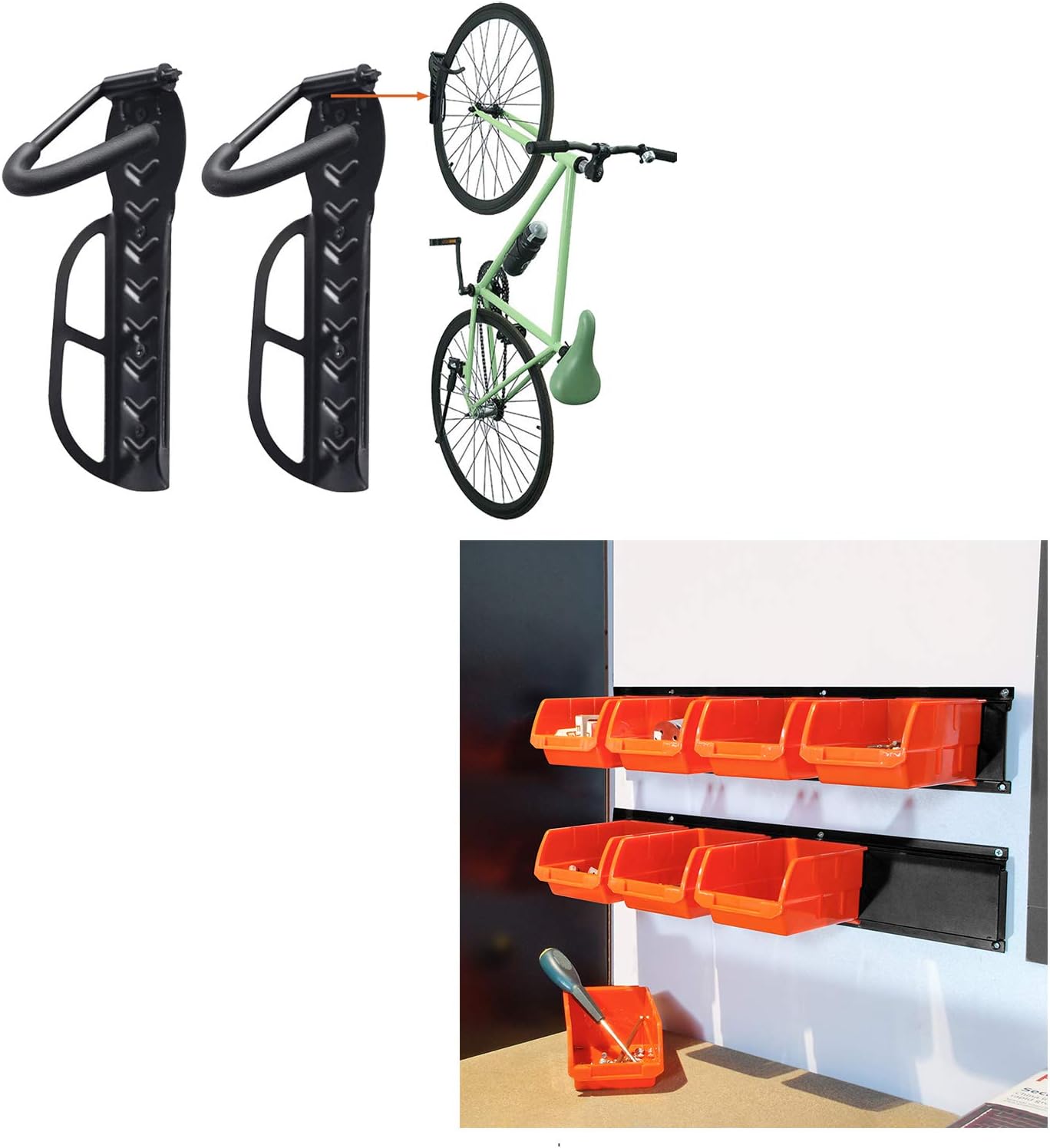 BIKE RACKS & STANDS, BRAND, CATEGORY, WALLMASTER, Wallmaster 8-Bin Storage Bins Garage Rack System & Bike Rack for Garage 2-Pack Bike Hooks Bike Hanger Wall Mount