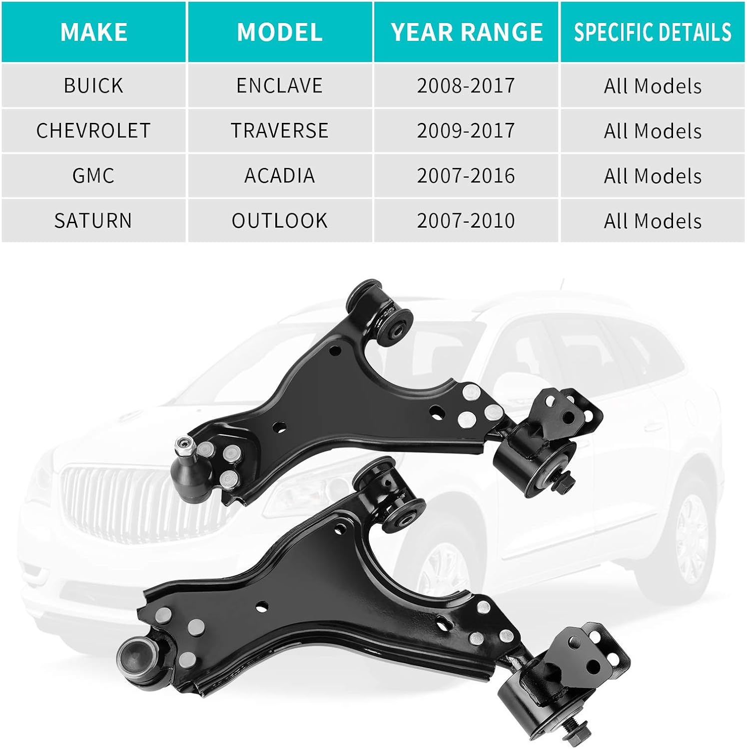 BRAND, CATEGORY, CONTROL ARMS, YITAMOTOR, YITAMOTOR Front Lower Control Arm Compatible with Chevy Traverse 2009-2017, GMC Acadia 2007-2016, Buick Enclave 2008-2017, Saturn Outlook 2007-2010, YTCA0046