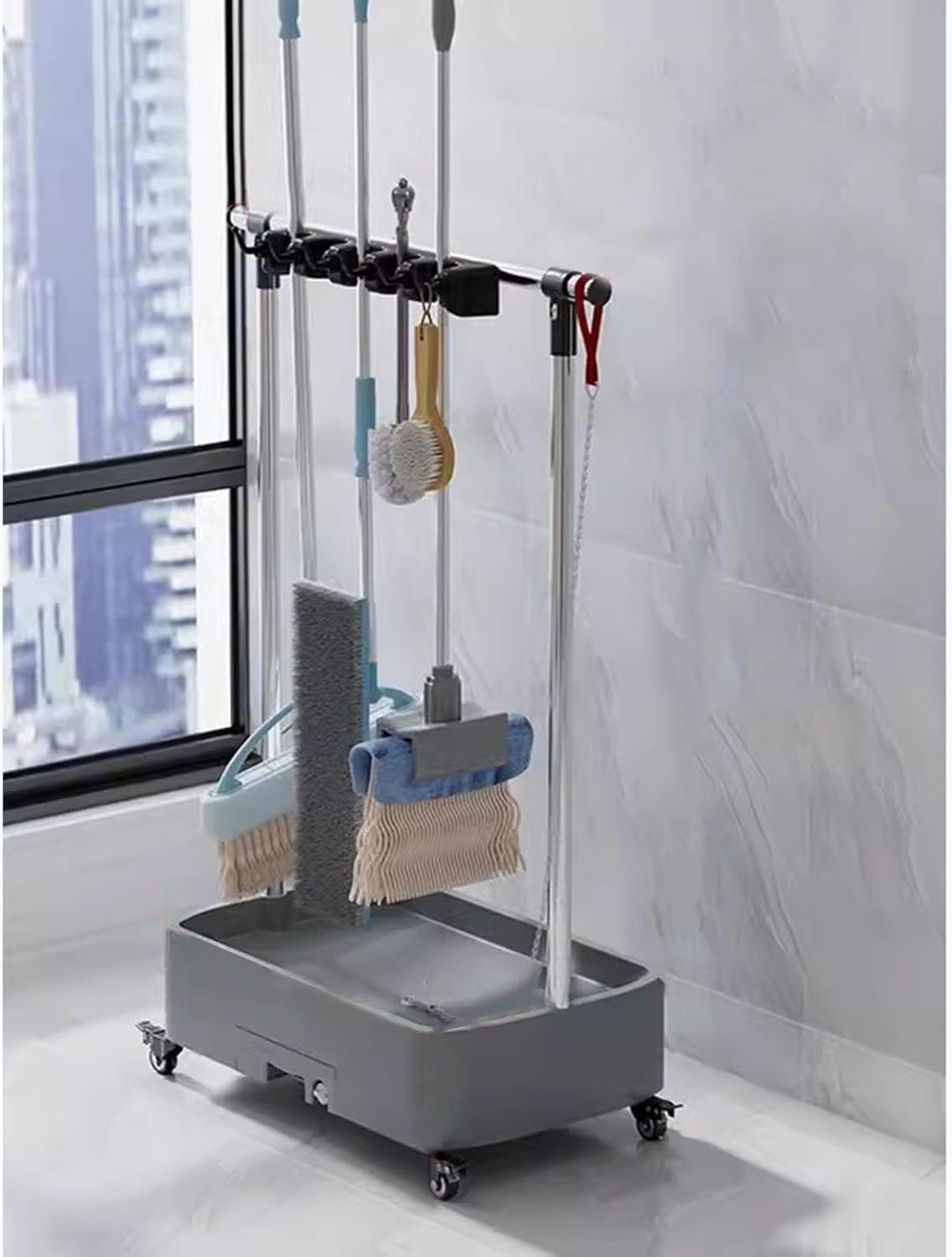 BRAND, CATEGORY, INDOOR SKI STORAGE, YXXSDP, YXXSDP Movable Mop Broom Holder for Put Wet Mops, Floor-Mounted Mop Rack/Cleaning Tool Storage Cart, Garden Tool Stand for Garage Shed Basement Factories (Size : 100x40x96cm/39.4x15.7x37.8inch)