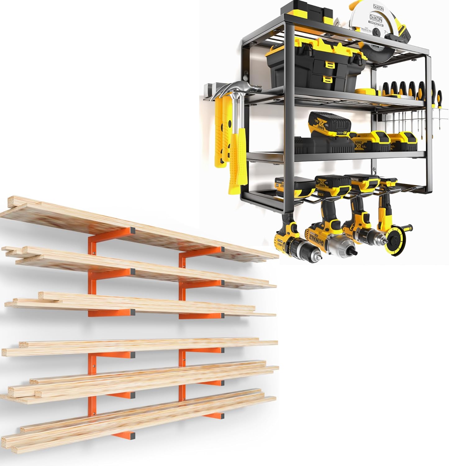 BRAND, CATEGORY, STORAGE RACKS, YYR, YYR 4 Layer Power Tool Organizer 16 Inch 4 Slots & Heavy Duty 4-Level Lumber Storage Rack Wall Mount