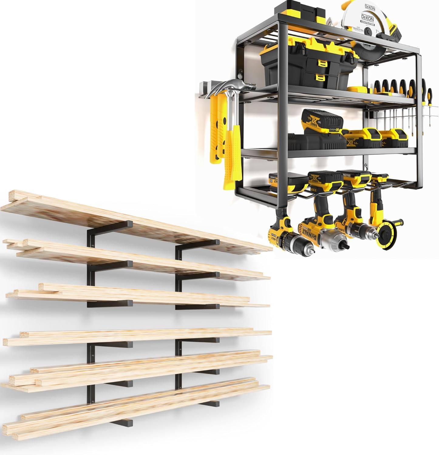 BRAND, CATEGORY, STORAGE RACKS, YYR, YYR 4 Layer Power Tool Organizer 16 Inch 4 Slots & Heavy Duty 4-Level Lumber Storage Rack Wall Mount