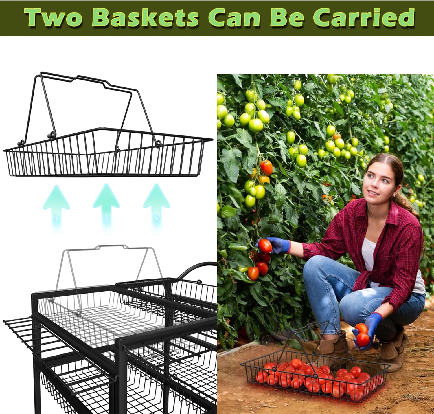 BRAND, CATEGORY, STORAGE RACKS, ZTYSN, Yard Tool Organizer for Garage, Garden Tool Rack Heavy Duty Garden Cart Garden Tool Holder Shovel Rack Lawn Tool Storage Utility Shelves Fruit and Vegetable Storage System(70 * 60CM)