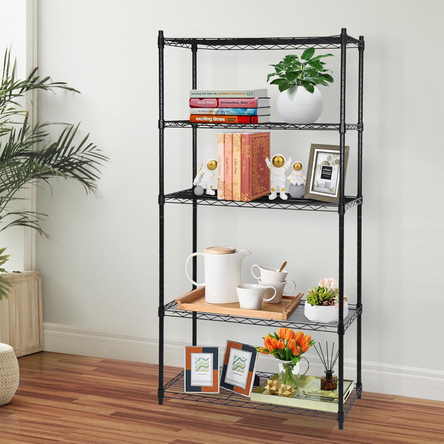 BRAND, CATEGORY, UTILITY SHELVES, ZENSTYLE, ZenStyle 5-Shelf Adjustable Storage Shelving Unit Heavy Duty Steel Organizer Wire Rack, Storage Rack with Leveling Feet for Kitchen Office Garage, 30" W x 14" D x 75" H, Black