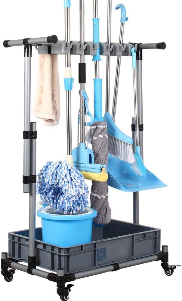 BRAND, CATEGORY, QTJH, STORAGE RACKS, broom and mop holder put wet mops movable Commercial mop rack cleaning tool cart storage for garden garage organizer mop drain rack