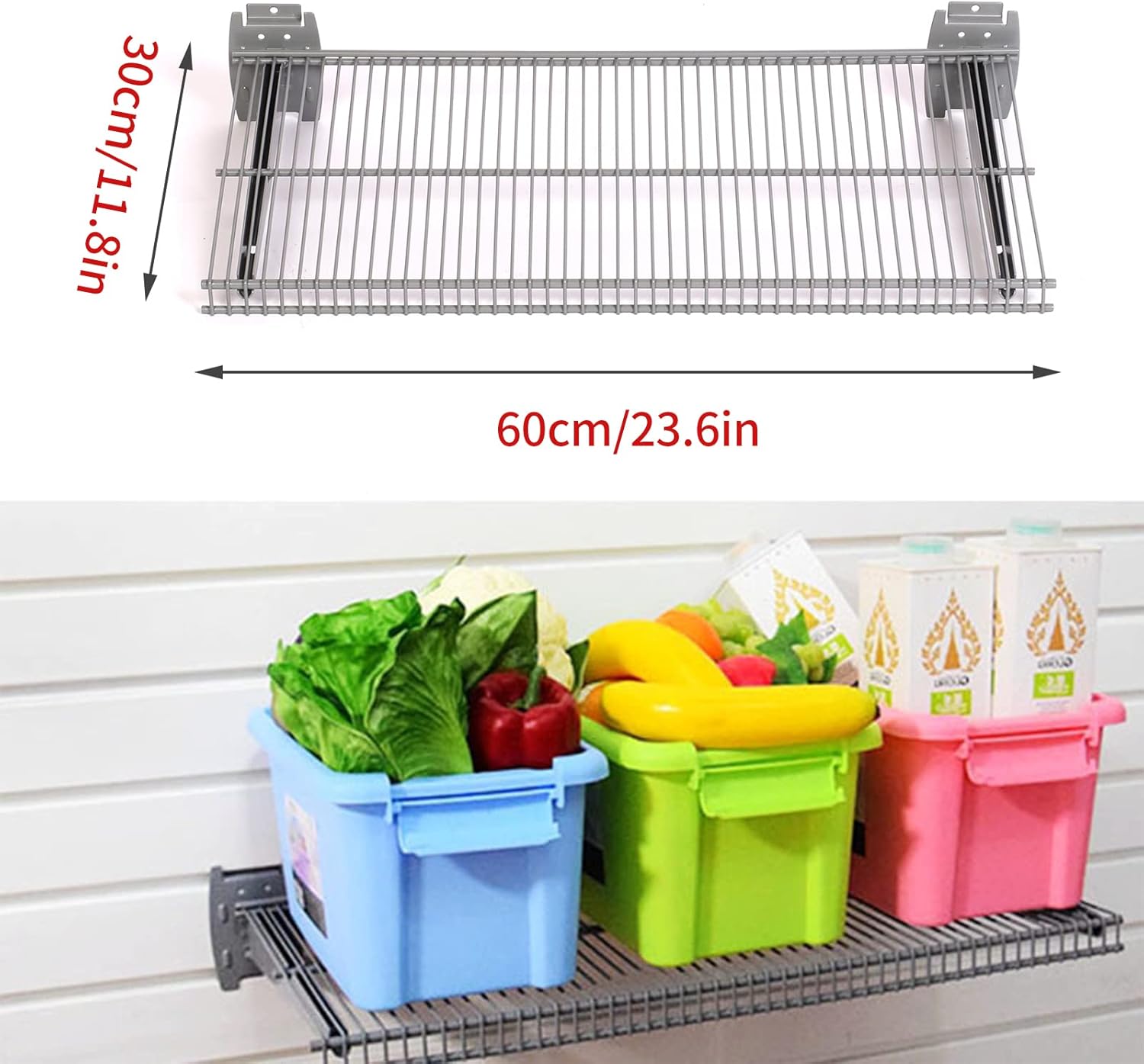 BRAND, CATEGORY, LESOLAR, STORAGE RACKS, lesolar 2Pcs Metal Slat Wall Shelves 12 x 24 inch Wall Mounted Storage Shelf for Slatwall Accessories Garage Organizer for Shoes Baseball Glove Sundries