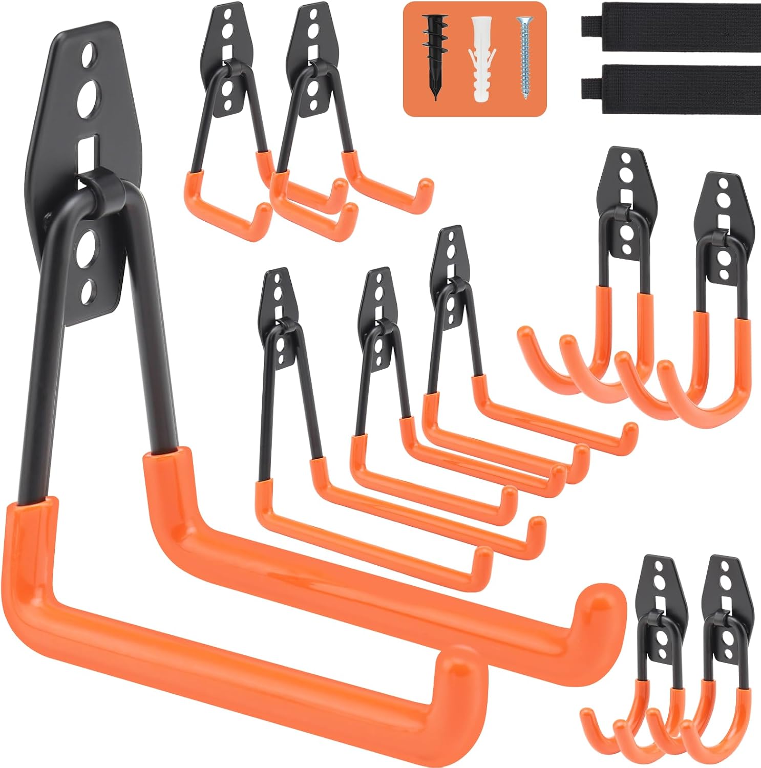 BRAND, CATEGORY, HOOKS, PENSAR, pensar Upgraded 12-Pack Garage Hooks Heavy Duty, Utility Steel Garage Storage Hooks, Wall Mount Garage Organizers and Hangers for Organizing Power Tools, Ladders, Bulk Items, Bicycles (Orange)