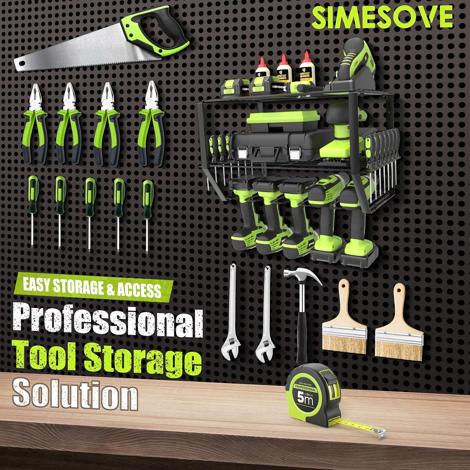 BRAND, CATEGORY, SIMESOVE, STORAGE RACKS, simesove Power Tool Organizer,Heavy Duty Metal Garage Tool Organizer and Storage,Wall Mount Cordless Drill Storage with 10 Drill Holder,Power Tool Storage Rack for Garage Organization